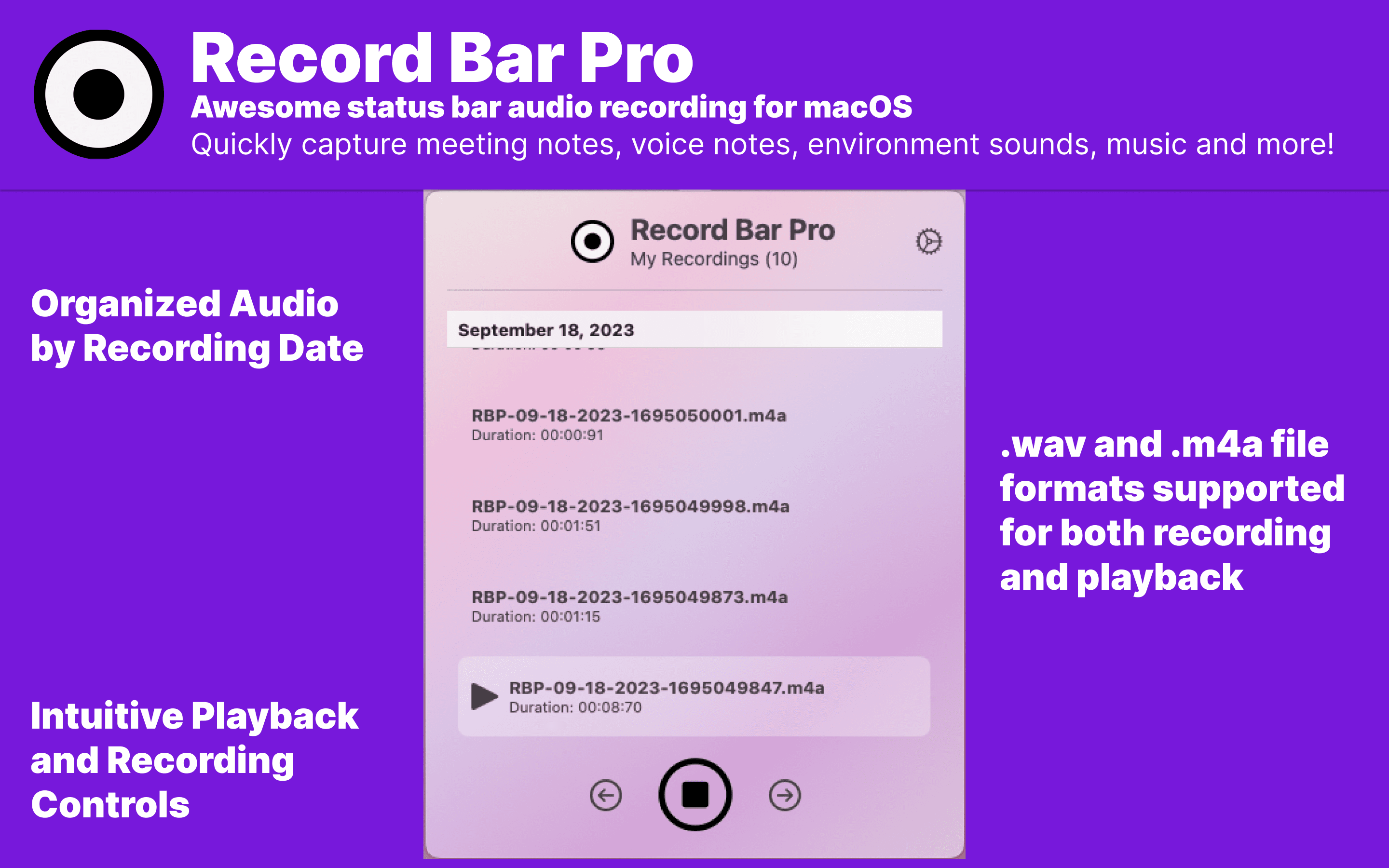 Record Bar Pro for macOS by Eric David Smith