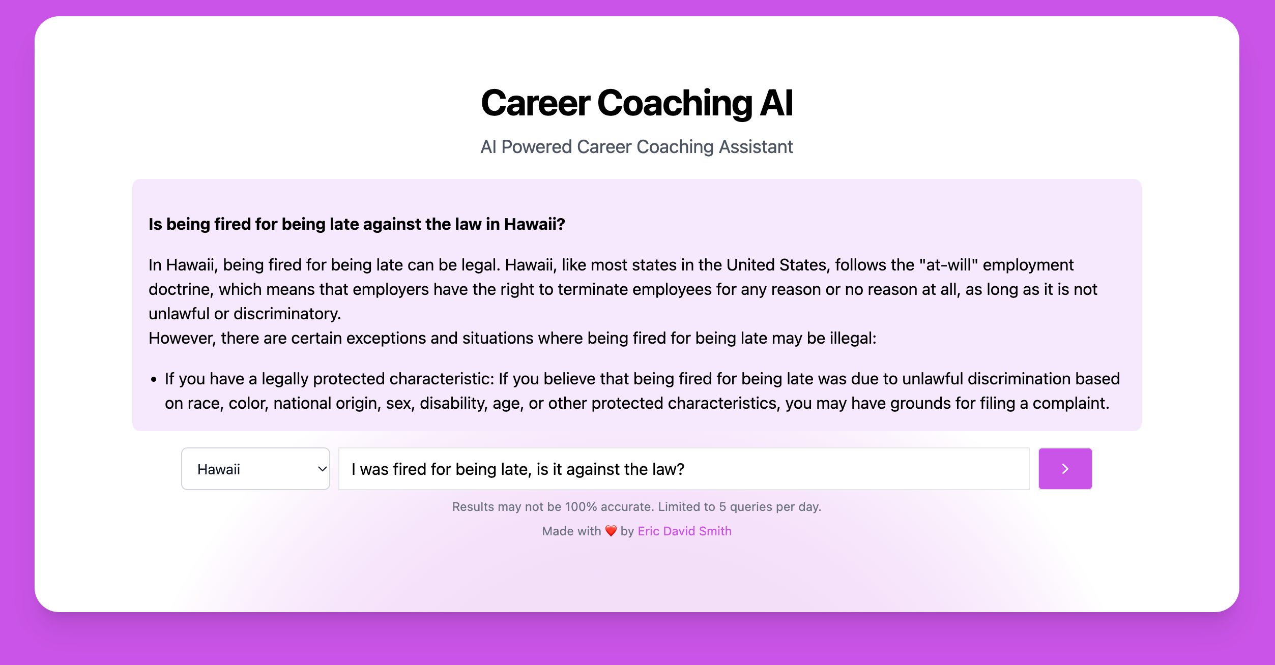 Career Coaching AI Example by Eric David Smith