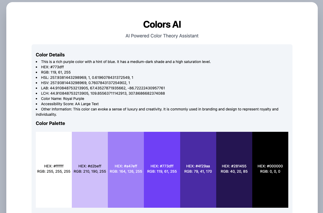 Colors AI Example by Eric David Smith