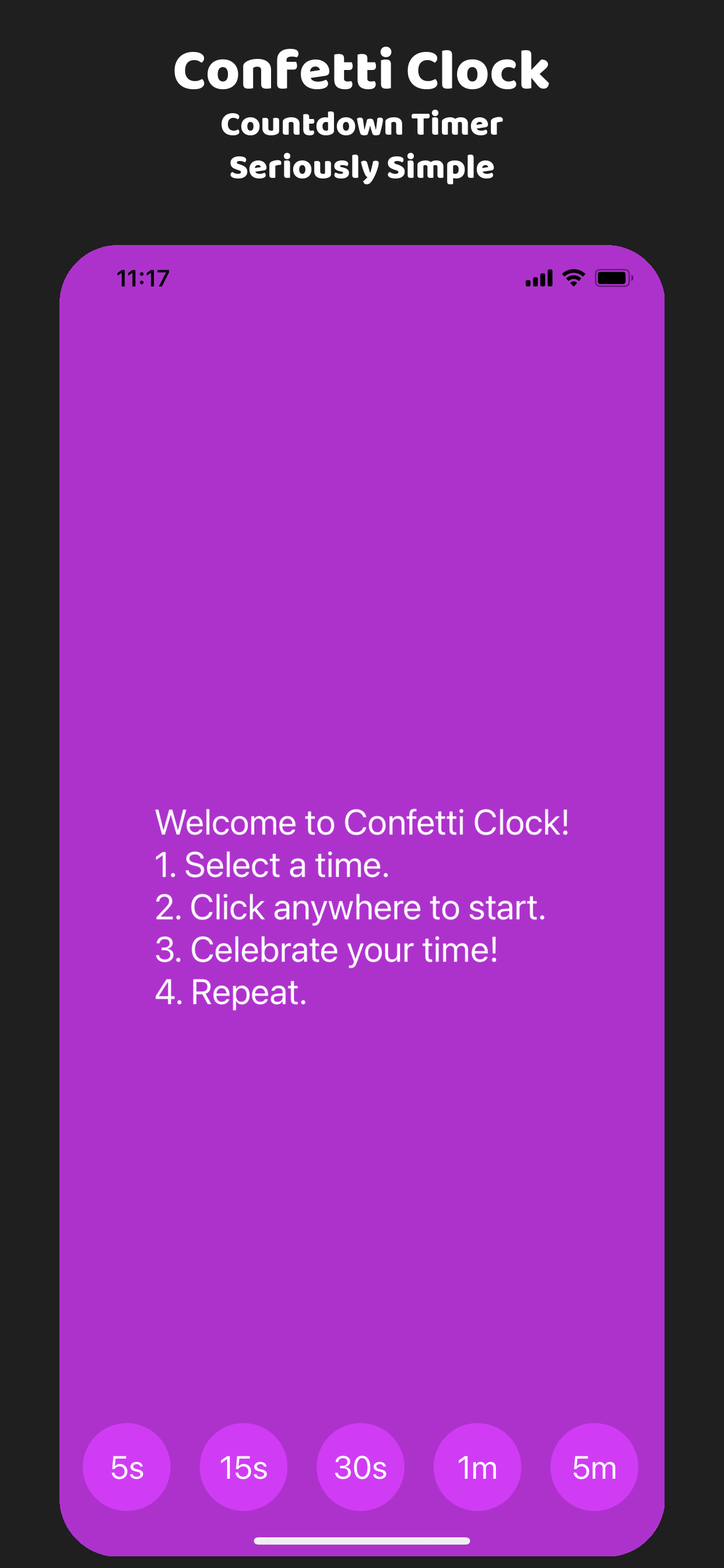 Confetti Clock for iOS by Eric David Smith