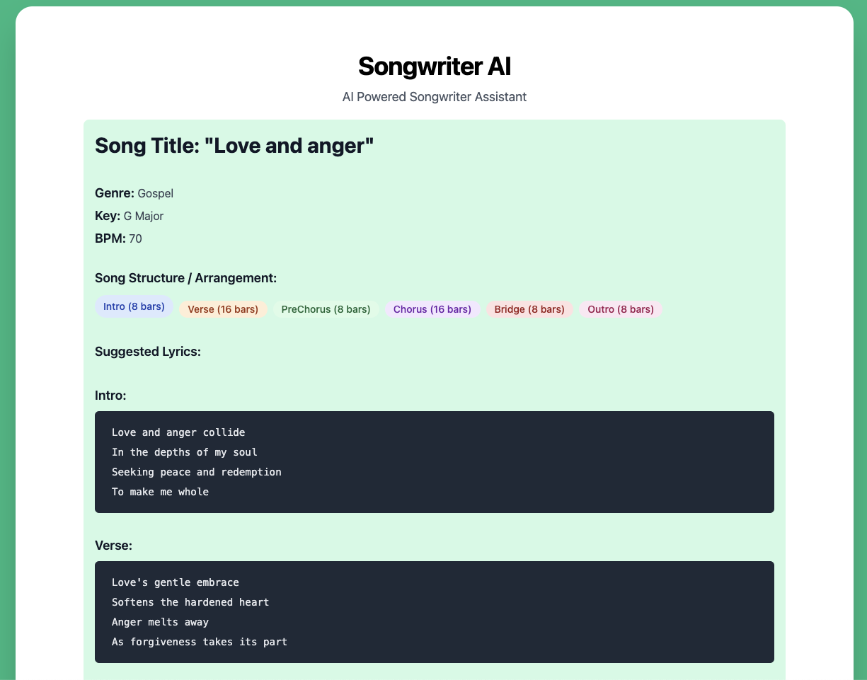 SongSmith AI Example - AI Powered Songwriting Assistant by Eric David Smith