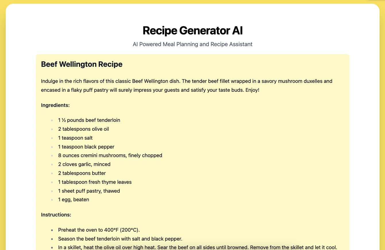Recipe Generator AI Example - AI Powered Recipe Generator and Meal Planner by Eric David Smith